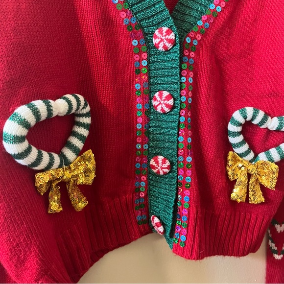 Jolly Festive Christmas Holiday Cardigan Sweater Sz L - Picture 6 of 7
